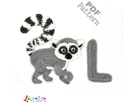 Crochet Animal Letter L Lemur Applique