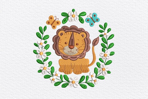 Cute Lion in Floral Frame