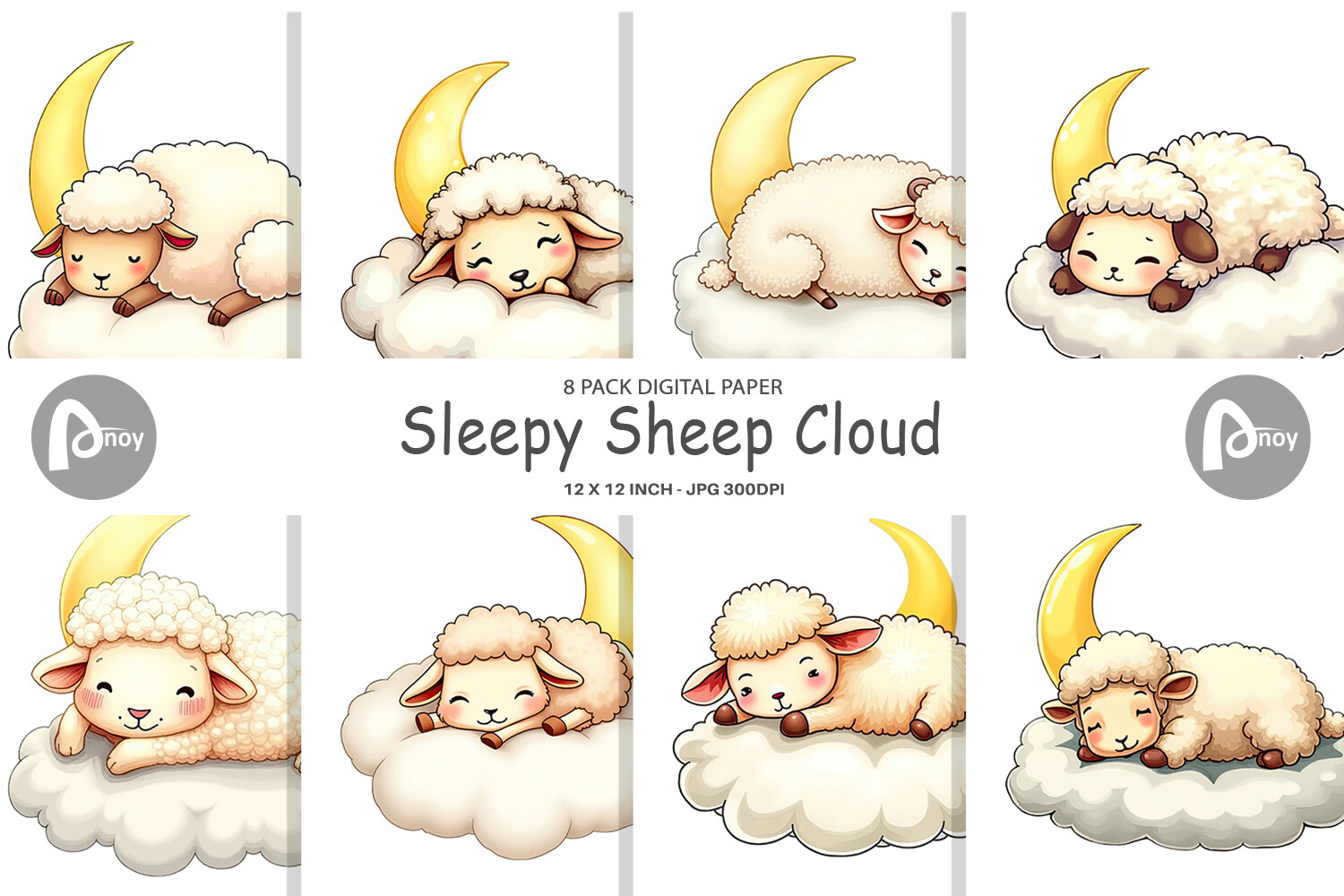 Digital Paper Sleepy Sheep Cloud Graphic by Artnoy · Creative Fabrica