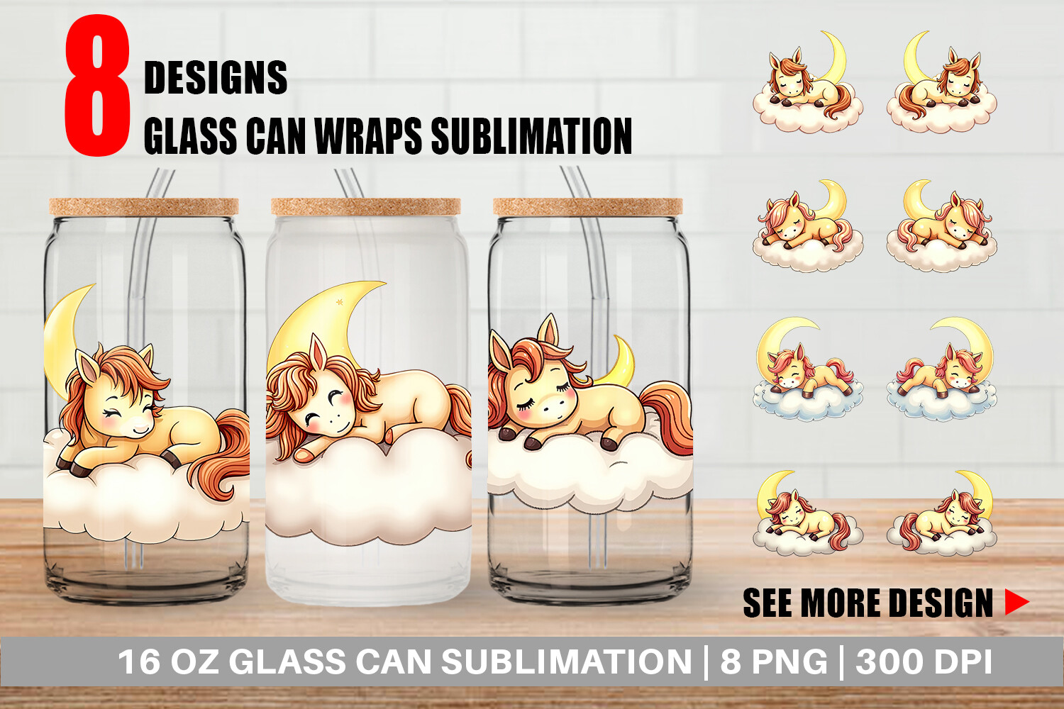 Glass Can Sleepy Pony Cloud Graphic by Artnoy · Creative Fabrica