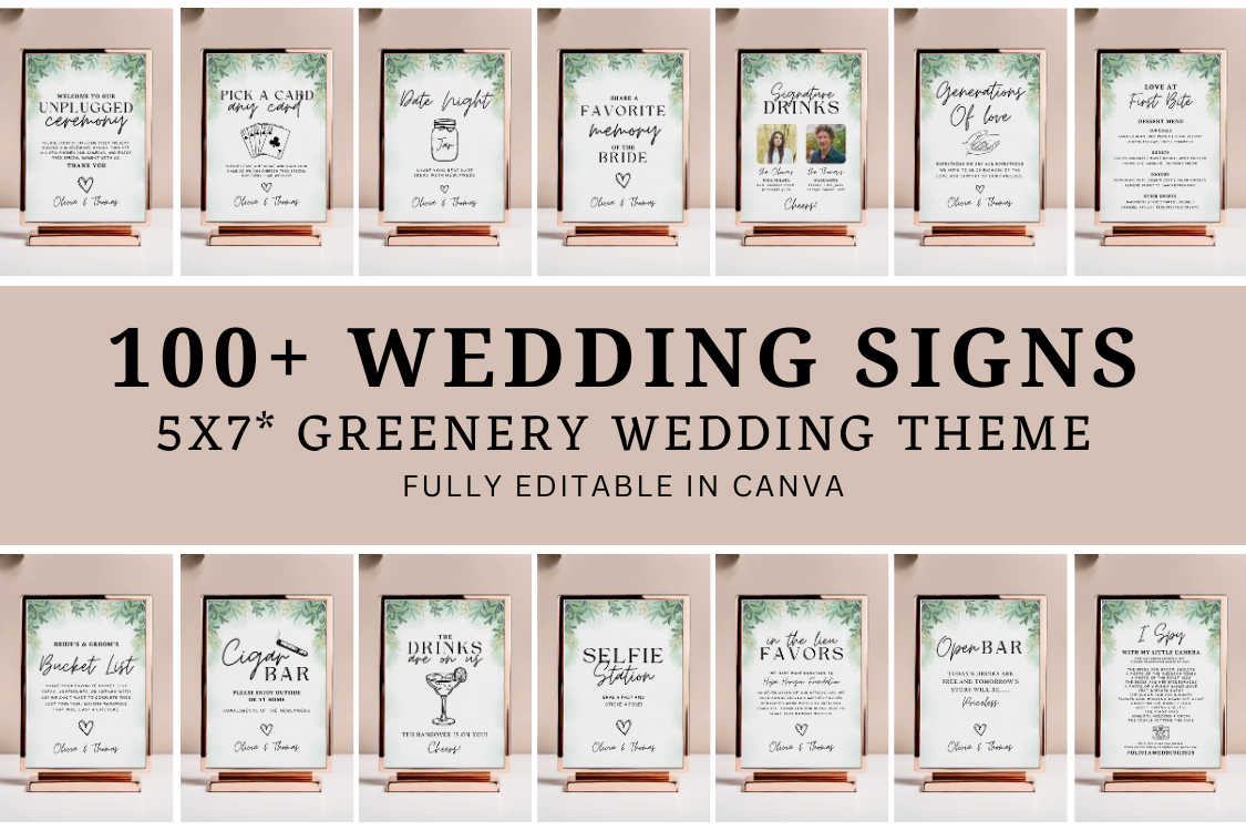 Greenery Wedding Signs Template