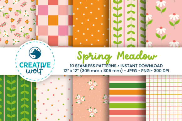 Spring Meadow Digital Seamless Patterns Graphic Patterns By Creative Wolf Design