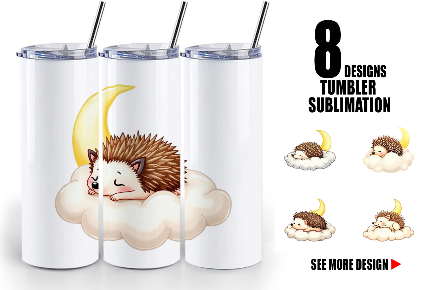 Tumbler Sleepy Hedgehog Cloud Graphic by Artnoy · Creative Fabrica