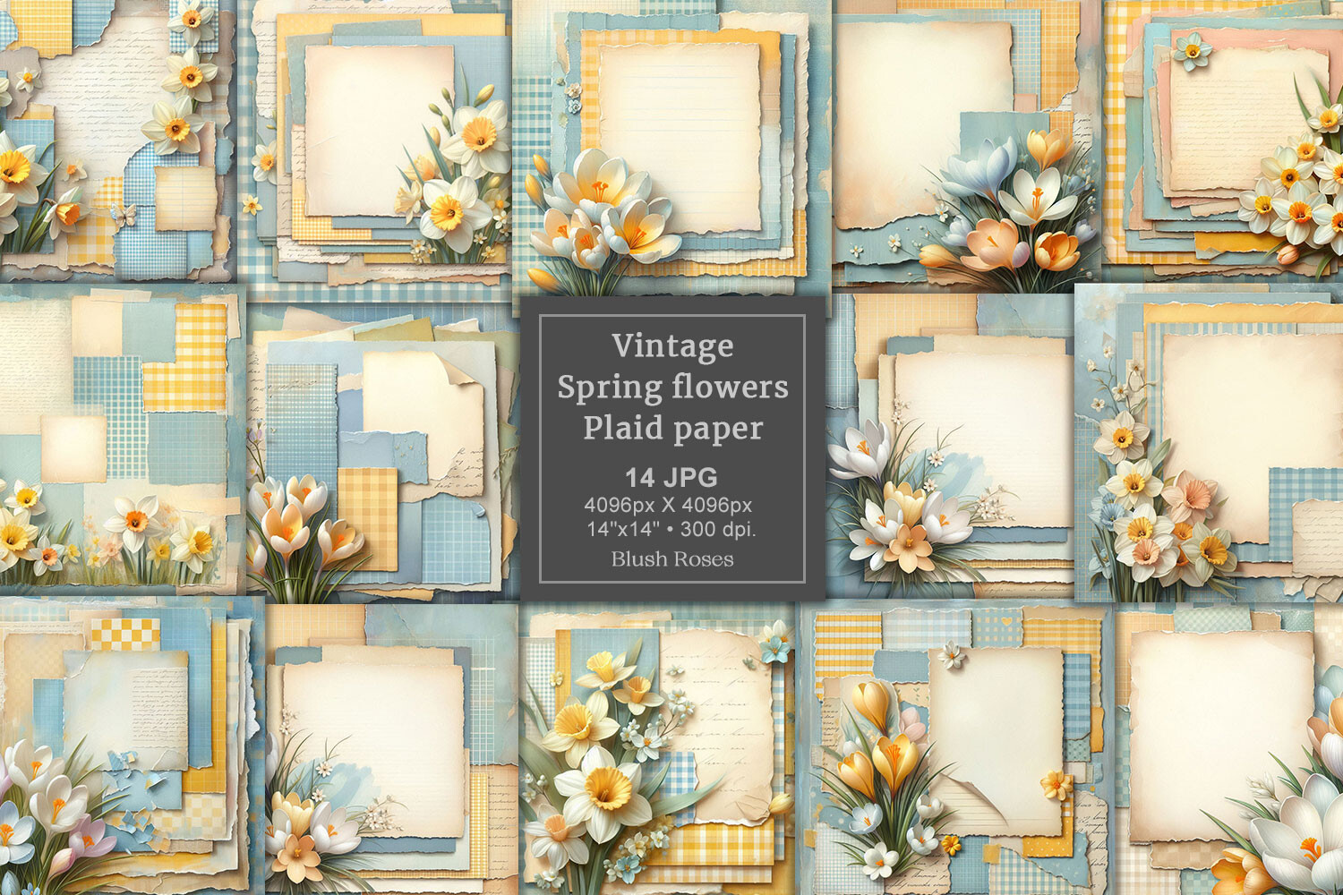 Vintage Spring Flowers Digital Paper Graphic by Blush Roses · Creative ...