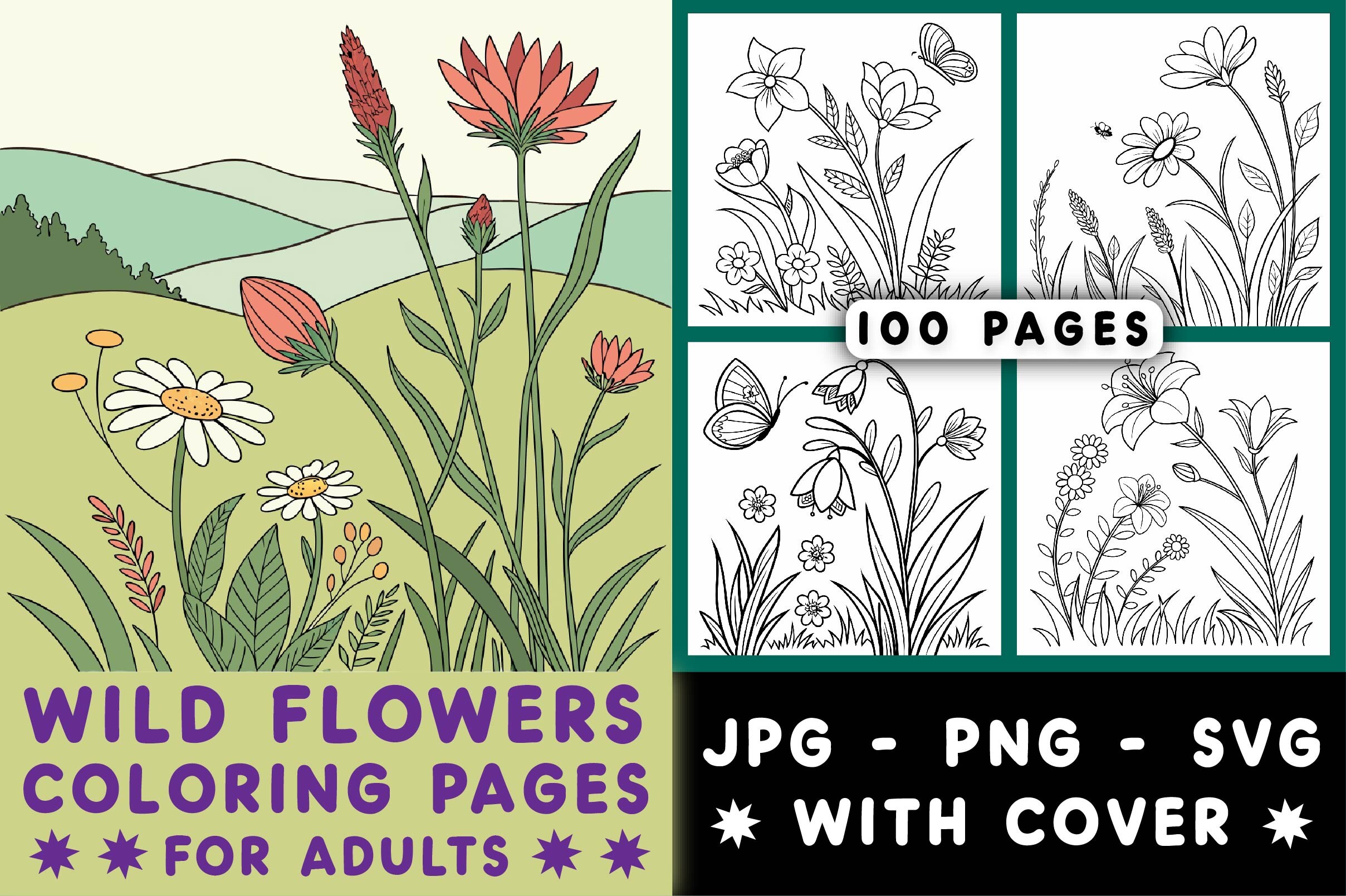 Wild Flowers Adult Coloring Pages