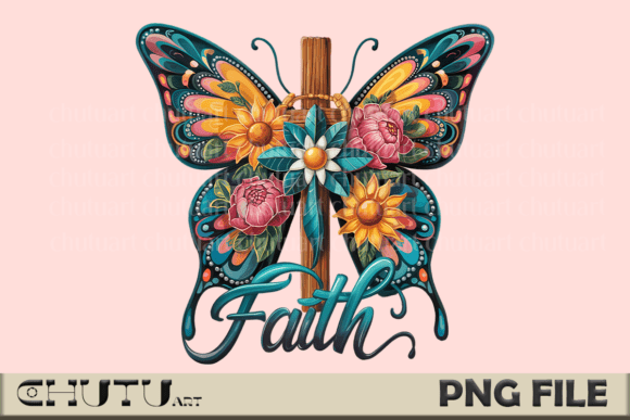 Faith Butterfly Floral Cross PNG