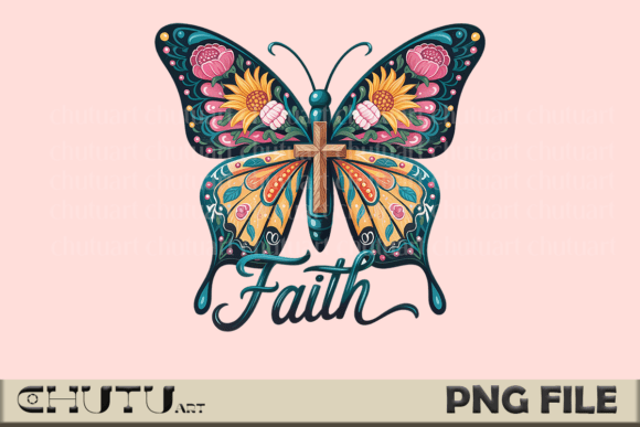 Faith Butterfly Floral Cross PNG