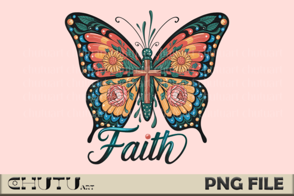 Faith Butterfly Floral Cross PNG