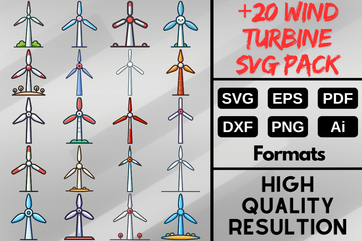 Svg Wind Stream Wind Turbine SVG Pack, Renewable Energy Graphic by Artful Assetsy ...