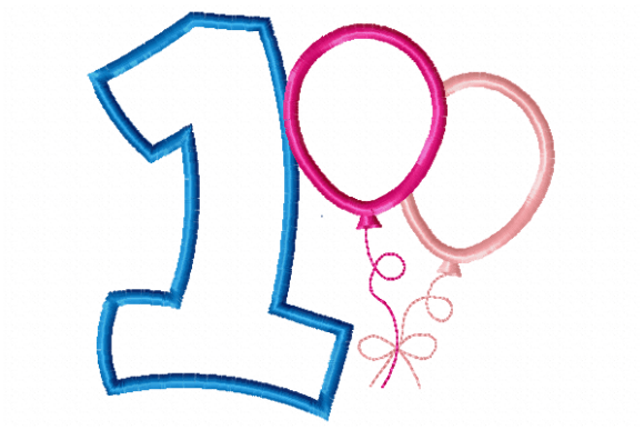 Balloon Birthday Number 1 Embroidery Design