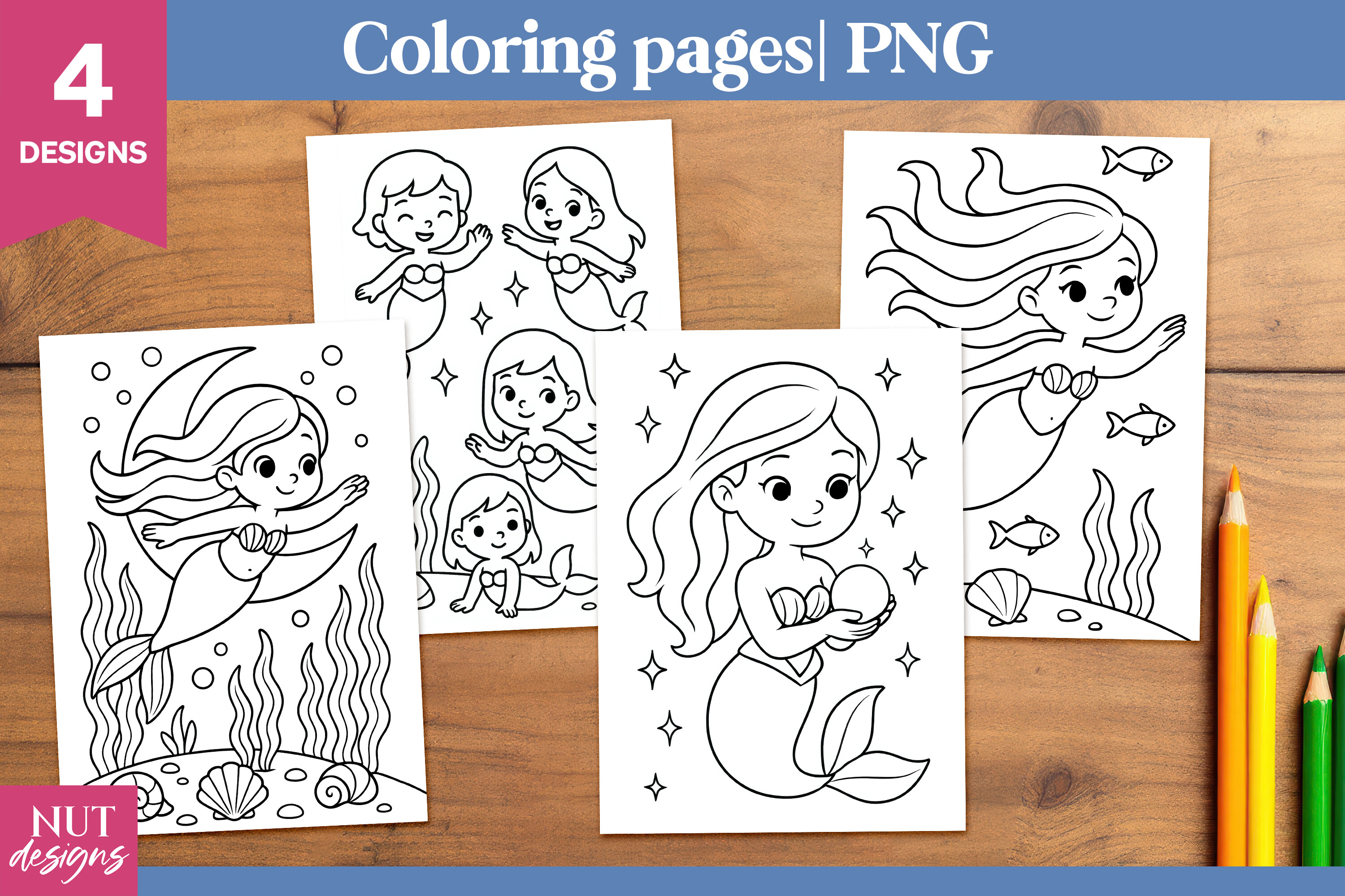 Coloring Page for Girls Cute Mermaid