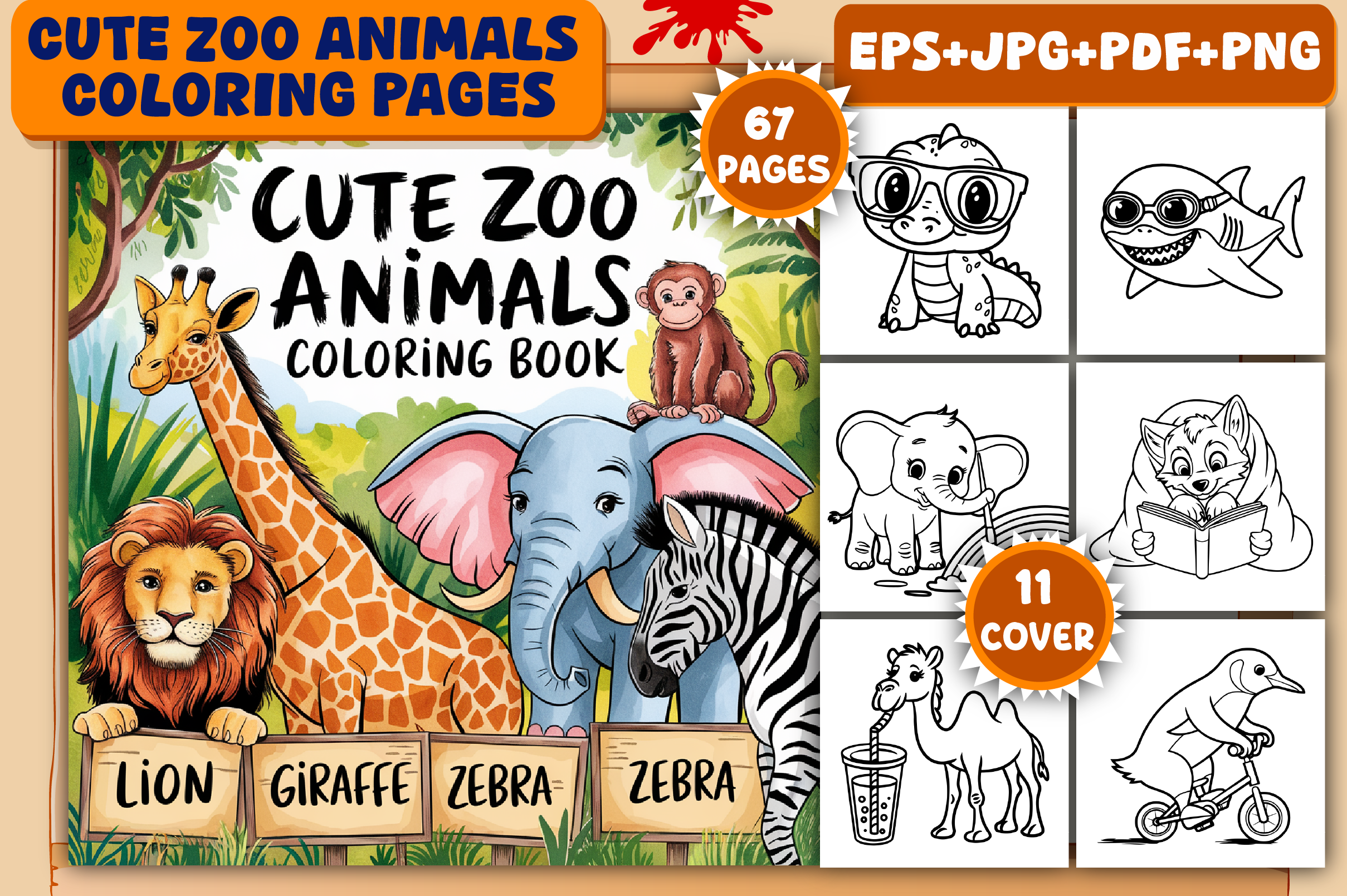 Cute Zoo Animals Coloring Pages for Kids Graphic by BOSS DESIGN ...
