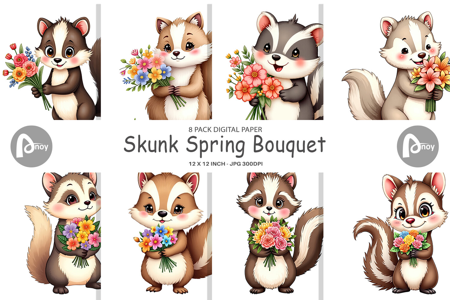 Digital Paper Skunk Spring Bouquet Graphic by Artnoy · Creative Fabrica