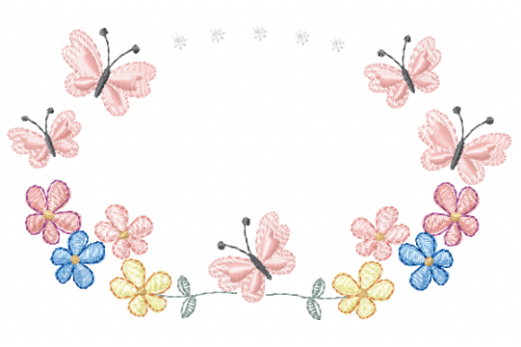 Frame Flower and Butterfly Embroidery Design