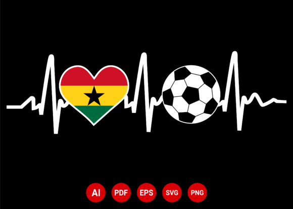 Ghana Flag Football Soccer Heartbeat Graphic T-shirt Designs By Merch Creative