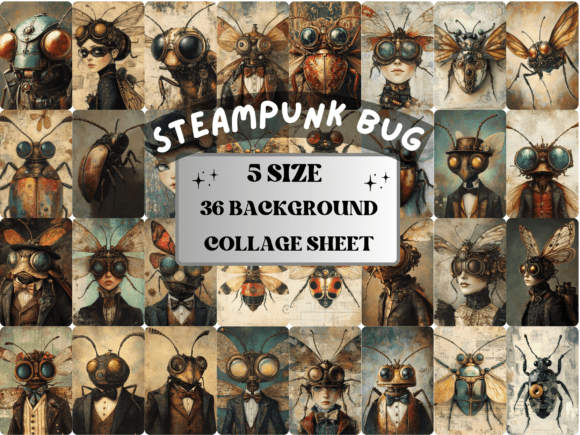 Steampunk Bug Collage Journal Paper
