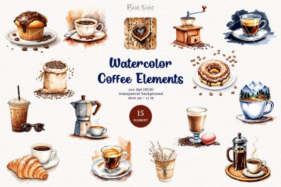 Watercolor Coffee & Sweets Lover Clipart Graphic Illustrations By Pixie Lines