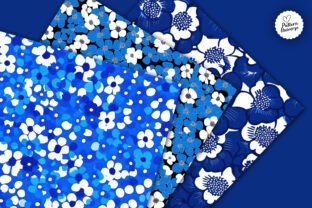 Blue Marimekko Flowers Seamless Patterns Graphic by Pattern Universe ...