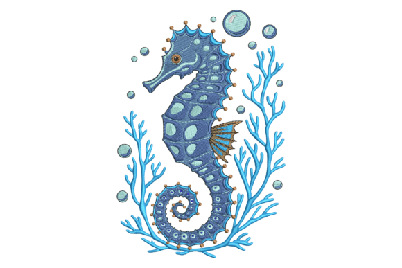 Blue Seahorse with Coral