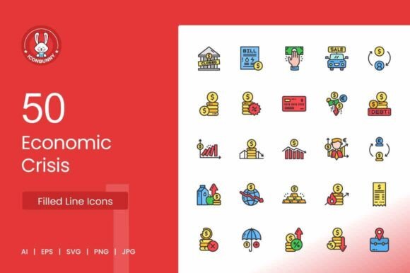 Economic Crisis Filled Line Icons