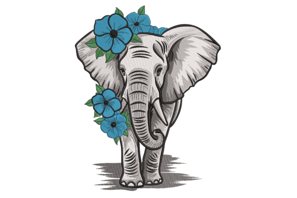 Elegant Elephant with Blue Flowers