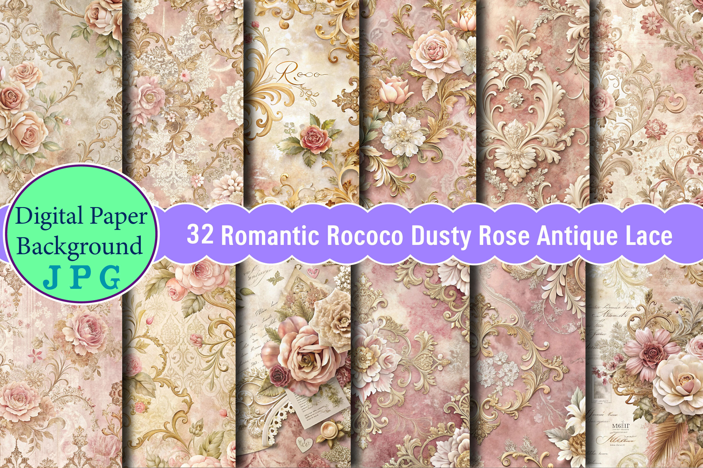 Single Rose Rococo Romantic Rococo Dusty Rose Antique Lace Graphic by Vintage ยท Creative ...