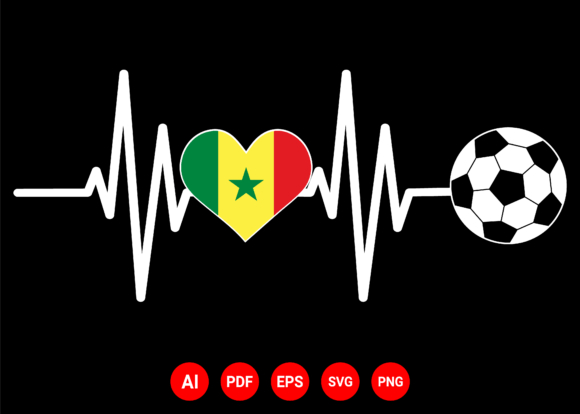 Senegal Flag Football Soccer Heartbeat Gráfico Designs de Camisetas Por Merch Creative
