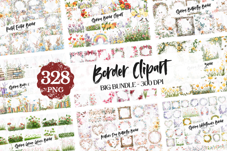 Spring Border Clipart Big Bundle Graphic by Markicha Art · Creative Fabrica
