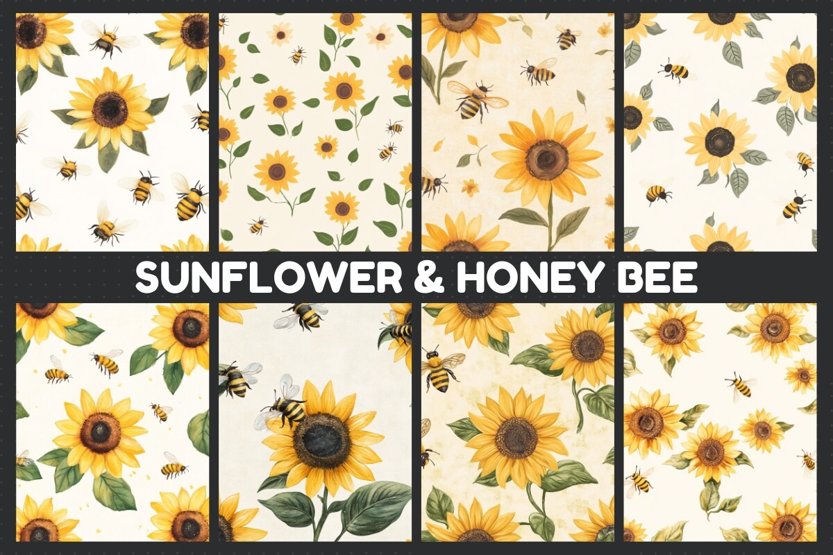 Sunflower & Honey Bee Digital Paper Graphic by zahed6525 · Creative Fabrica