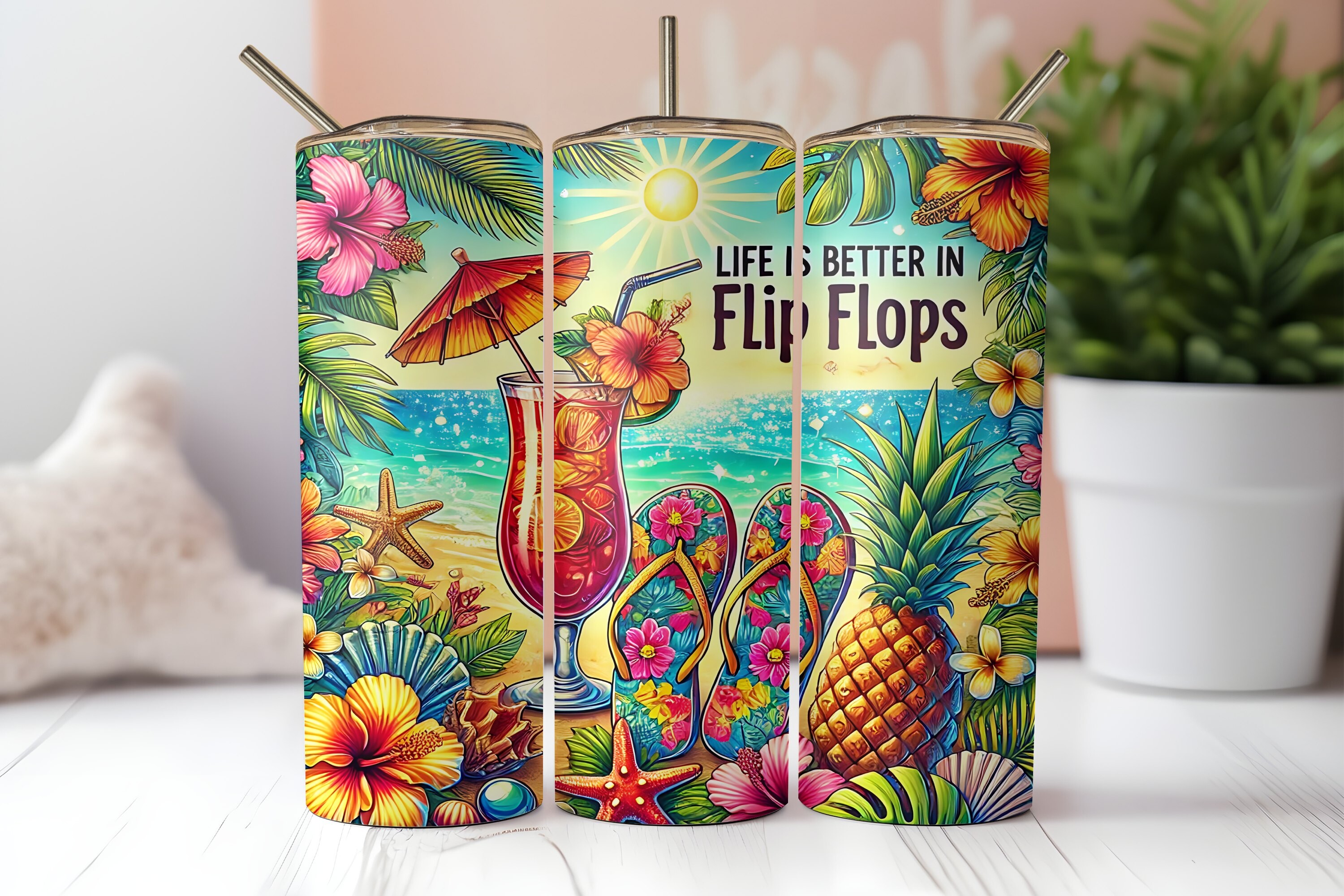 Tropical Beach 20oz Tumbler Wrap Design Graphic by Begum Creation ...
