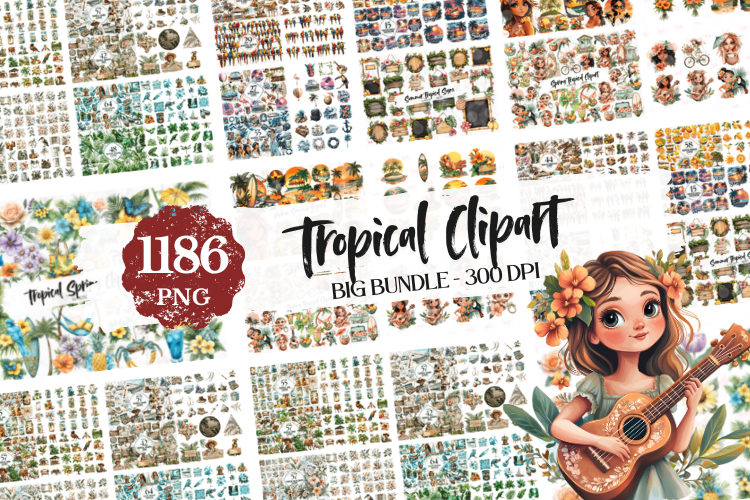 Tropical Summer Clipart Big Bundle Graphic by Markicha Art · Creative ...
