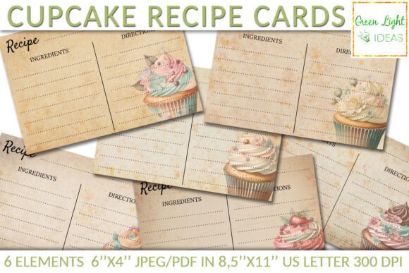 Vintage Cupcakes Recipe Cards Ephemera