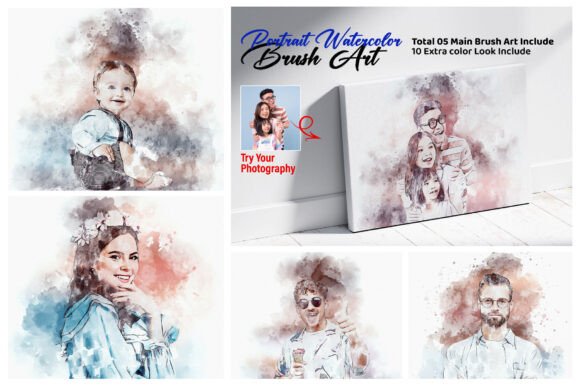 Watercolor Portrait Painting Art printable pet art bundle