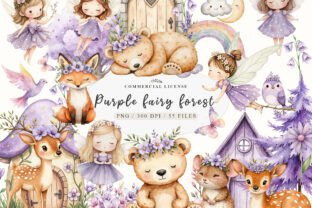 Watercolor Magical Garden Purple Fairies Graphic by UsisArt · Creative ...