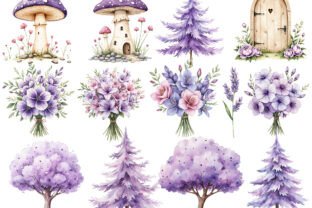 Watercolor Magical Garden Purple Fairies Graphic by UsisArt · Creative ...