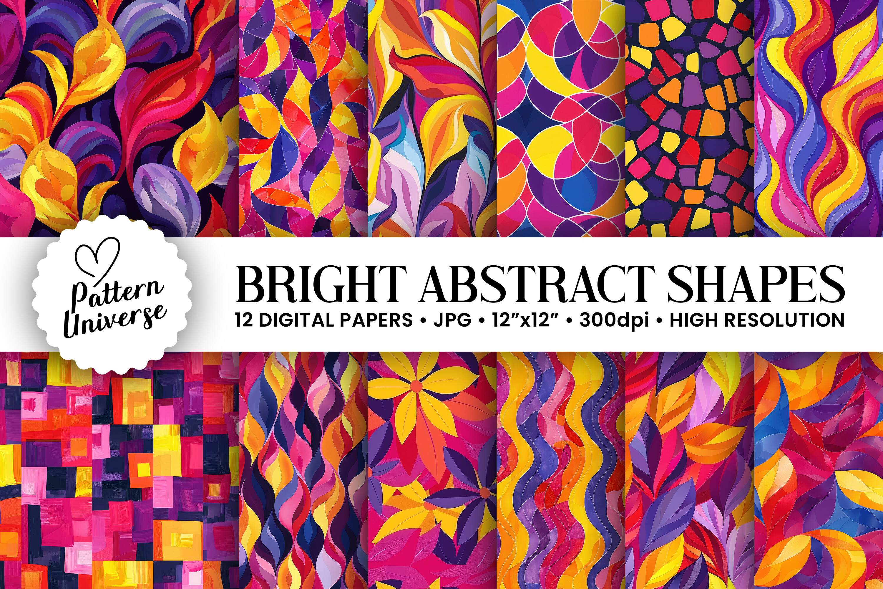 Bright Abstract Shapes Seamless Patterns Graphic by Pattern Universe ...