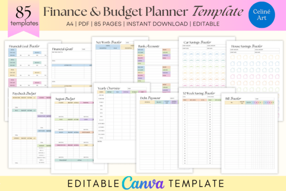Editable Finance & Budget Planner Canva Graphic Planners & Schedules By Celine Art