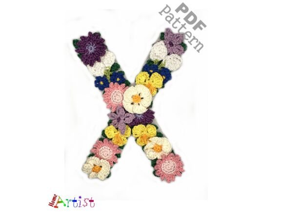 Floral Crochet Letter X Applique Pattern