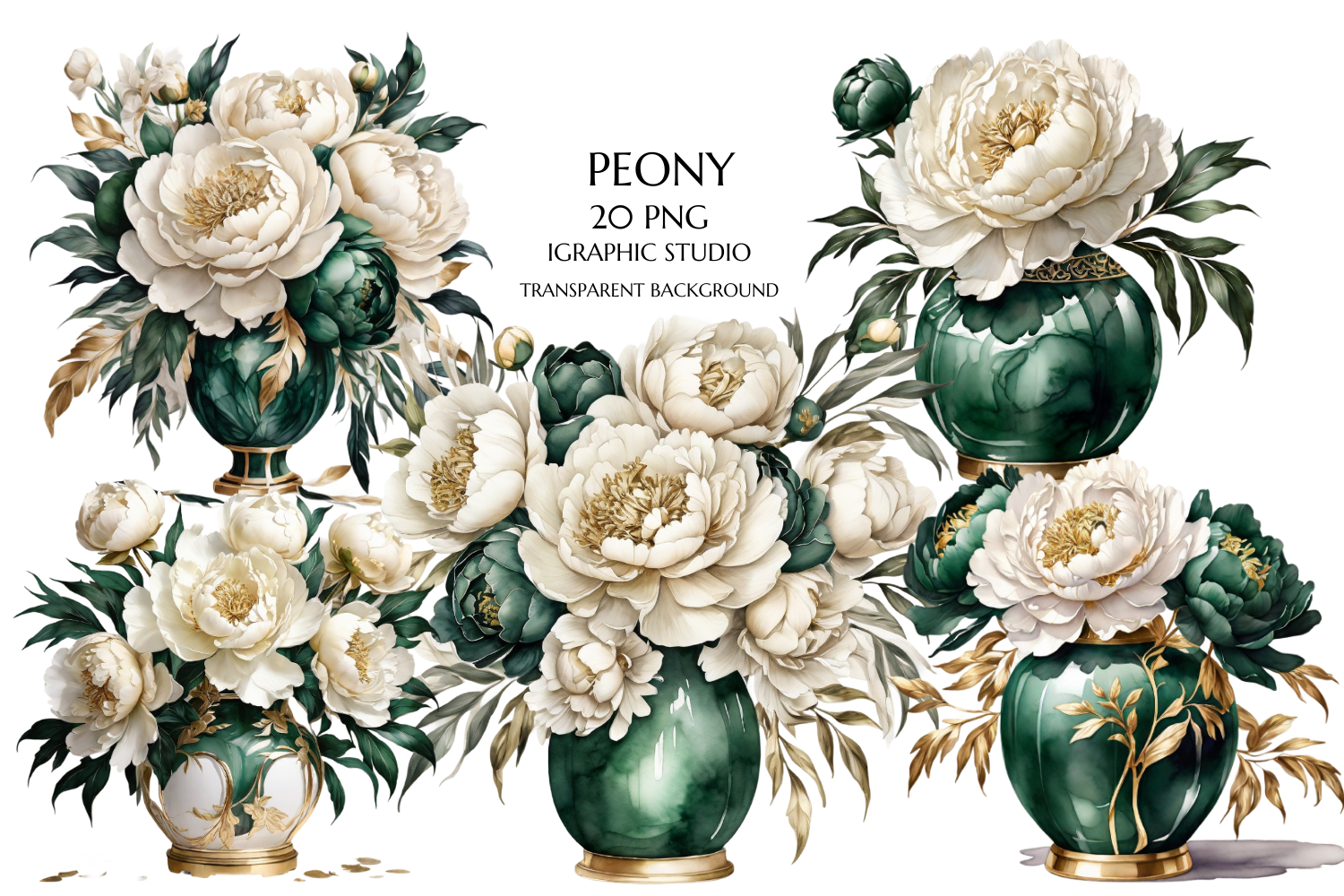 Green Peonis Clipart, Flowers Clipart Graphic by Igraphic Studio ...