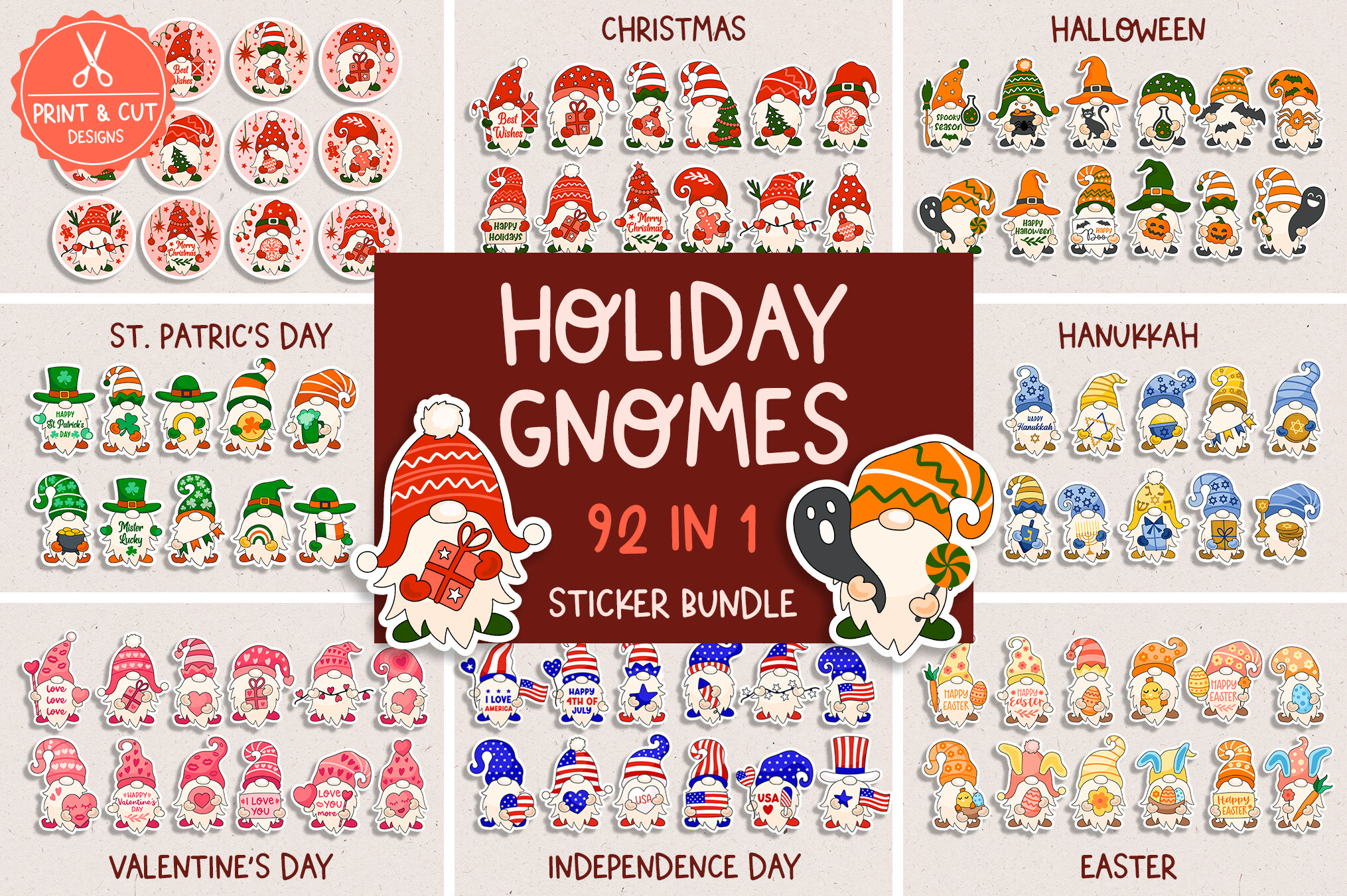 Holiday Gnomes Sticker Sheets Bundle