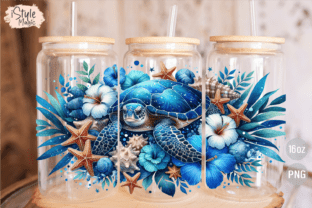 Sea Turtle Summer 16oz Glass Can Wrap Graphic by iStyleMagic · Creative ...