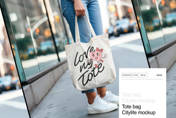 Urban Tote Bag Mockup PSD Gráfico Bolsas de asas Por Noon-Studio