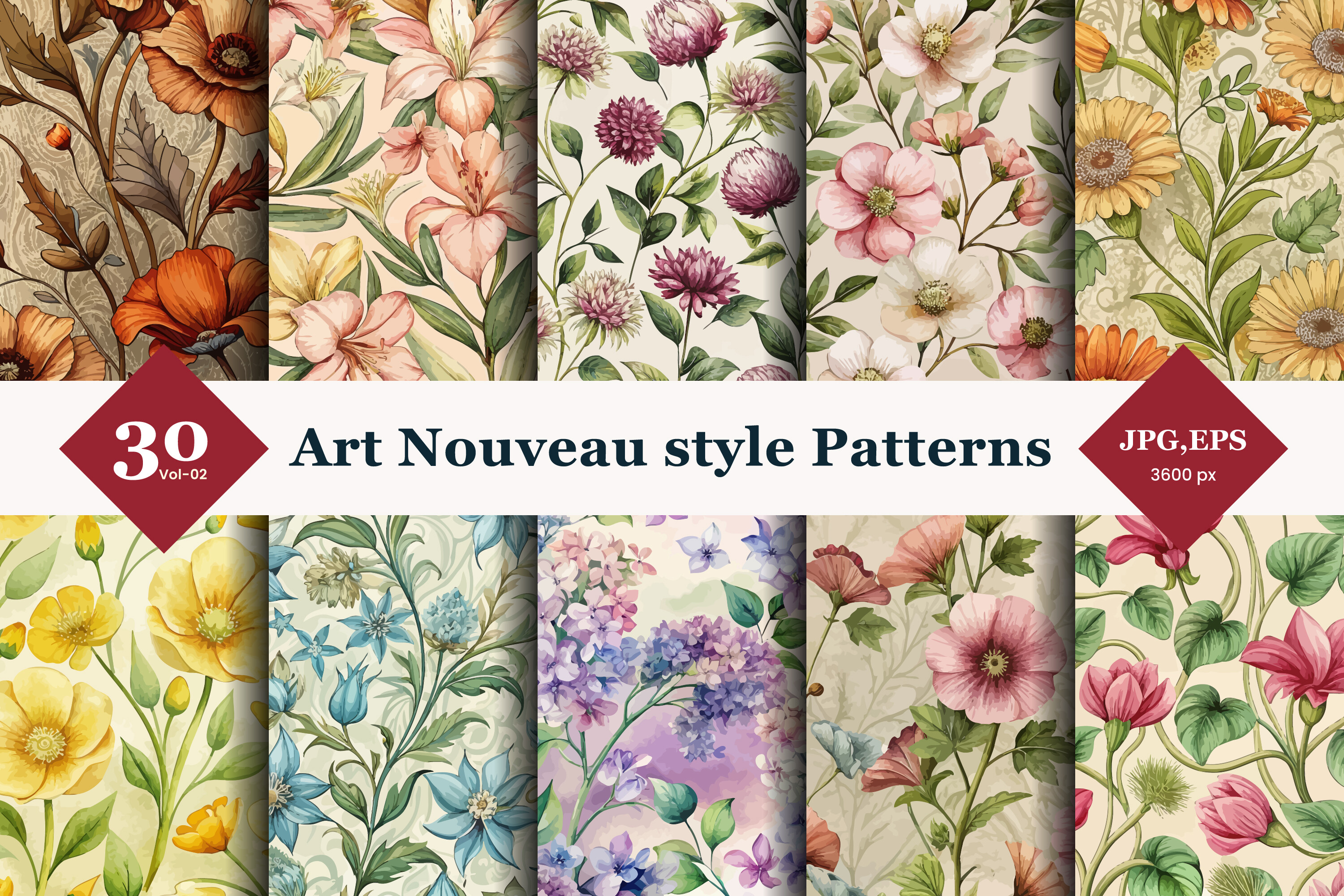 Art Nouveau Style Seamless Patterns 02 Graphic by TriDraw · Creative ...