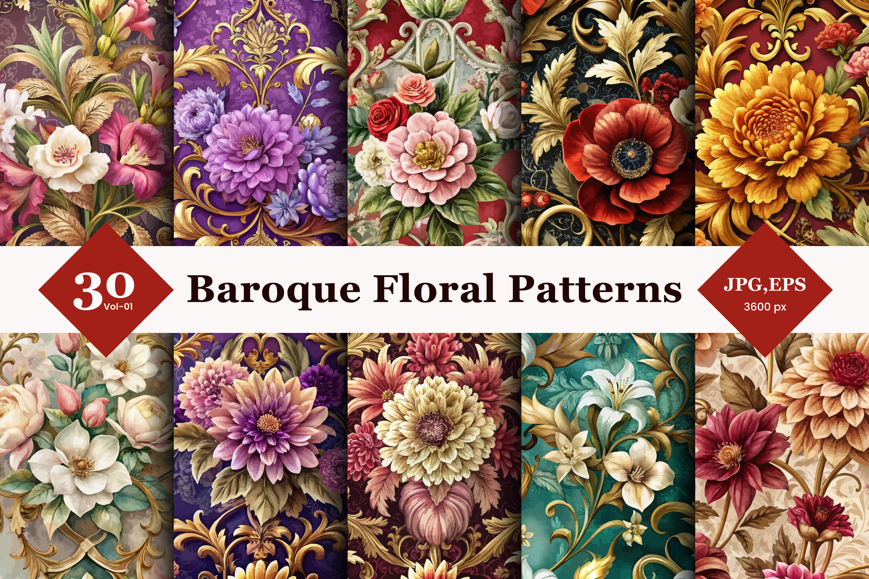 Baroque Floral Seamless Patterns 01 Graphic by TriDraw · Creative Fabrica