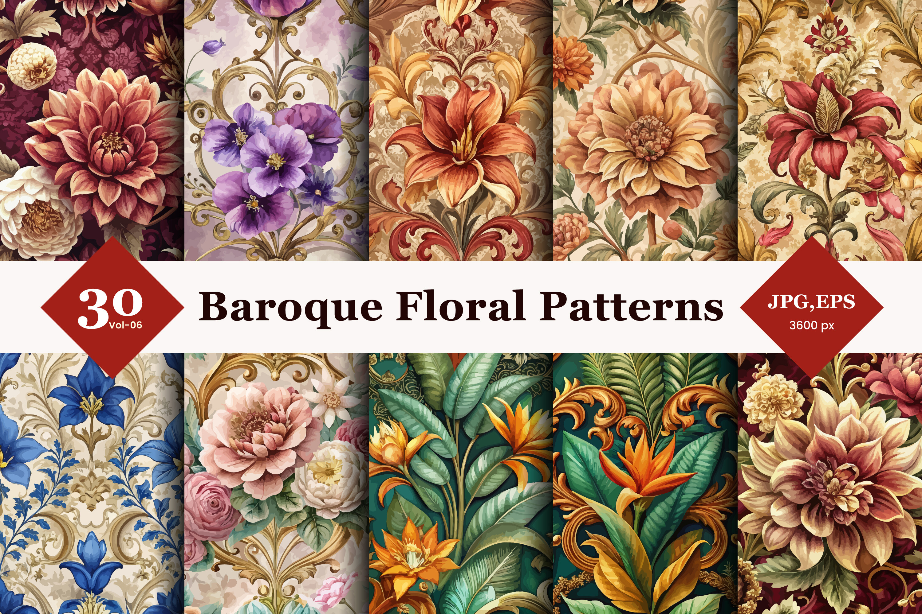 Baroque Floral Seamless Patterns 06 Graphic by TriDraw · Creative Fabrica