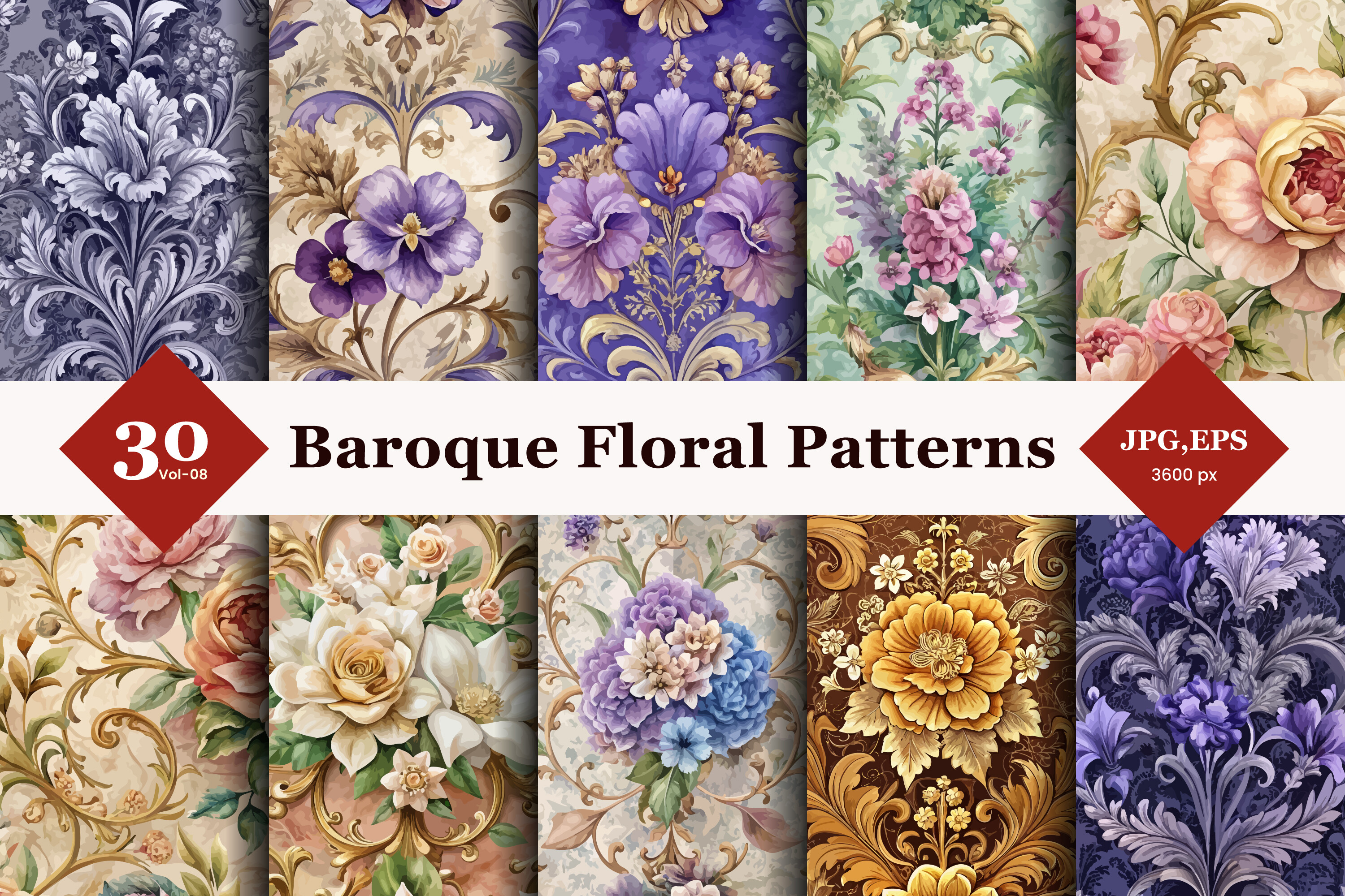 Baroque Floral Seamless Patterns 08 Graphic by TriDraw · Creative Fabrica