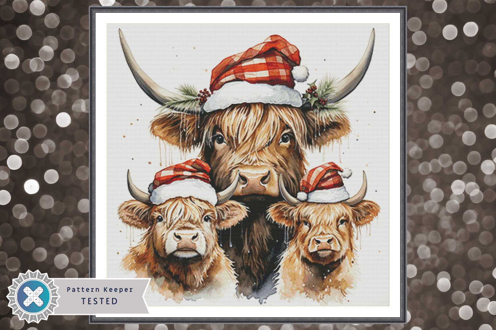 Christmas Highlander Cows Cross Stitch
