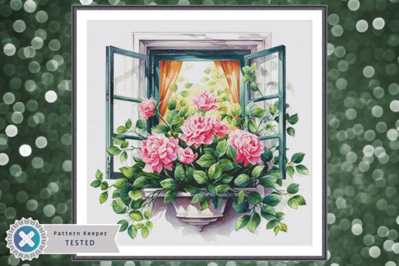 Floral Window Cross Stitch Pattern PDF