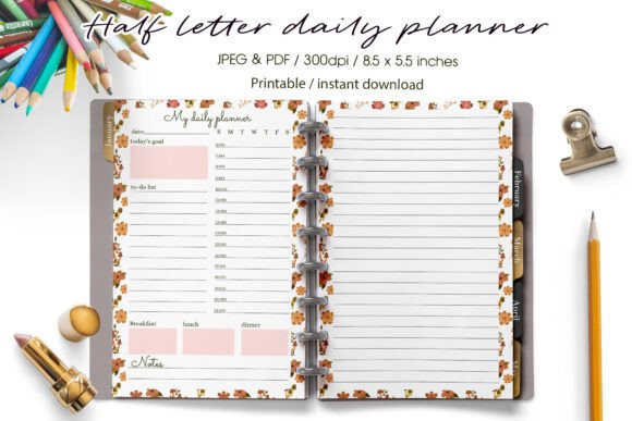 Half Letter Daily Planner Writing Pages