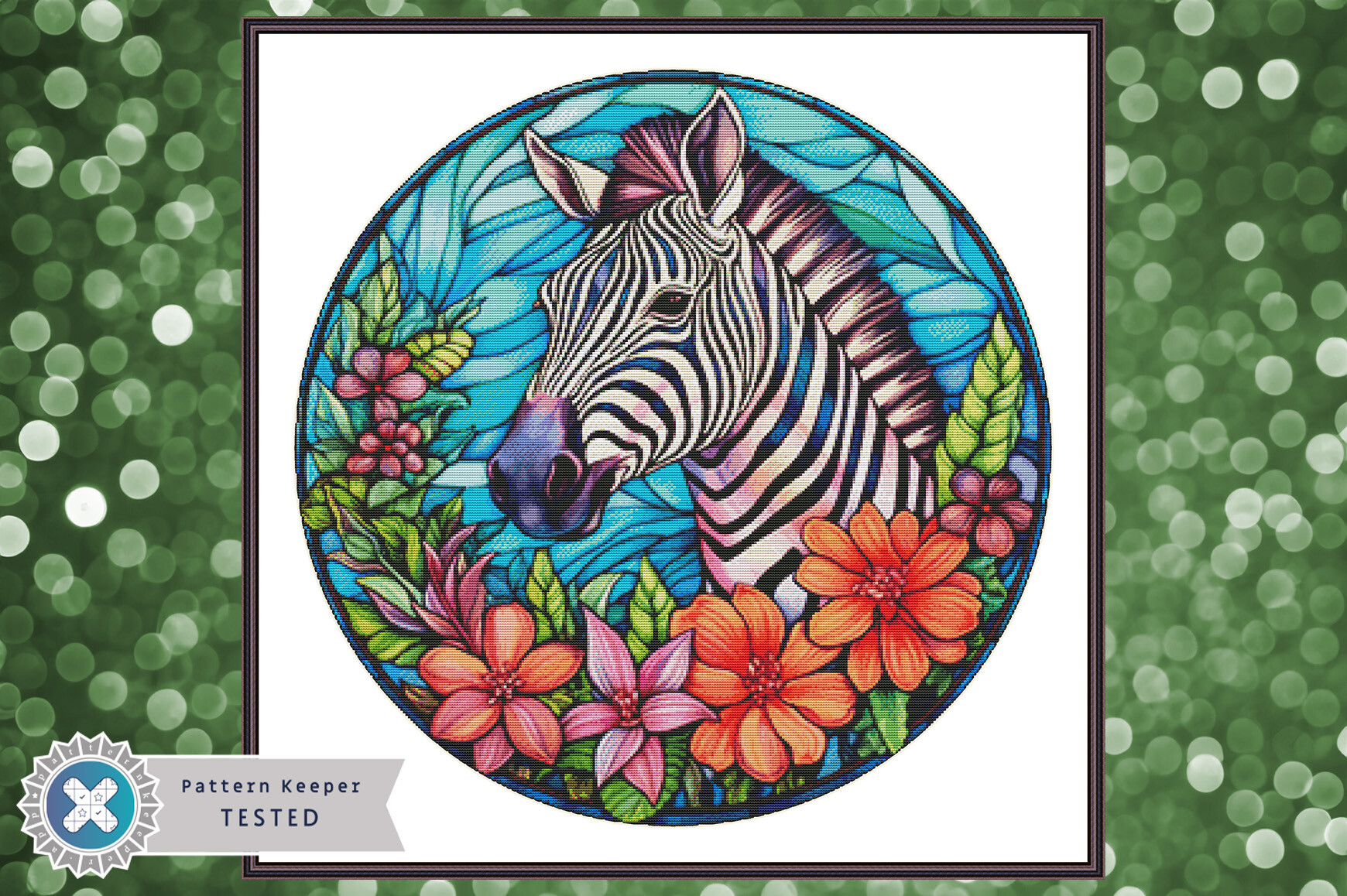 Stained Glass Zebra Cross Stitch Pattern
